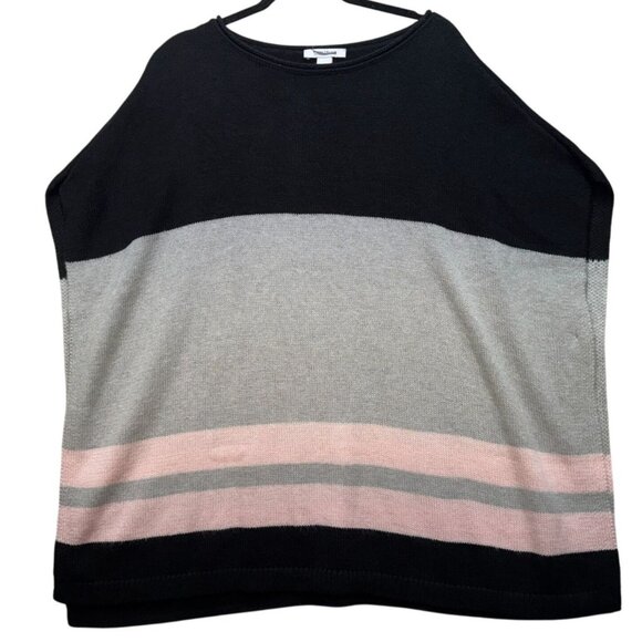 White House Black Market Womens Striped Poncho Sweater L Black Gray Pink - Picture 1 of 11